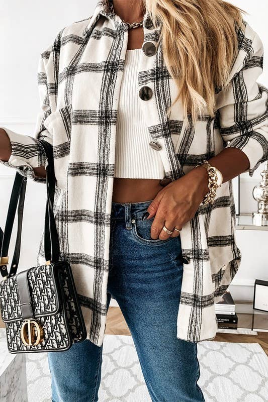 LOOSE FIT PLAID BIG BUTTONED SHIRTS JACKET